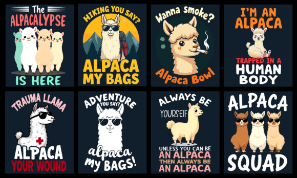 Alpaca LLama T-Shirt Design Bundle for Graphics and Merch