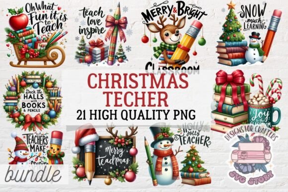 Christmas Teacher Quote Bundle 21 PNG for Branding and Marketing