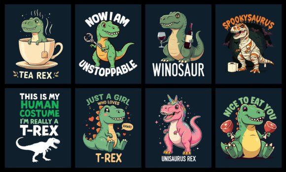 Dinosaur T-Shirt Design Bundle for Blog Graphics