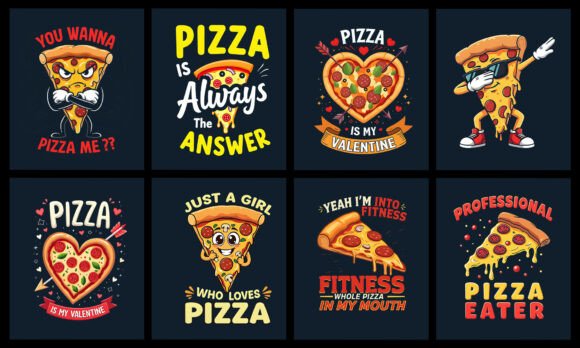 Pizza T- Shirt Design Bundle for Graphics and Blogging