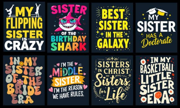Sister T-Shirt Design Bundle for Graphics and Merch
